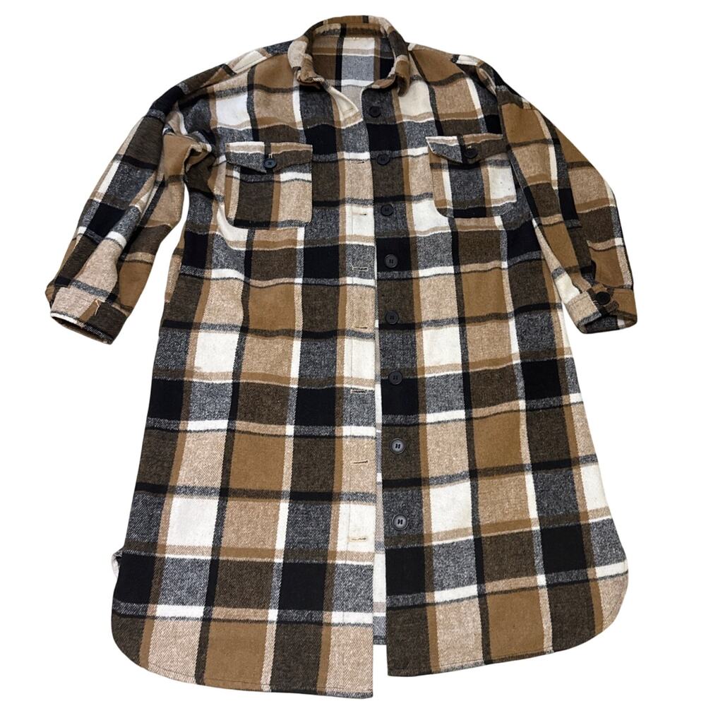 Women’s XL Lounge Button Up Long Sleeve Plaid Long Shirt Jacket Shacket pockets